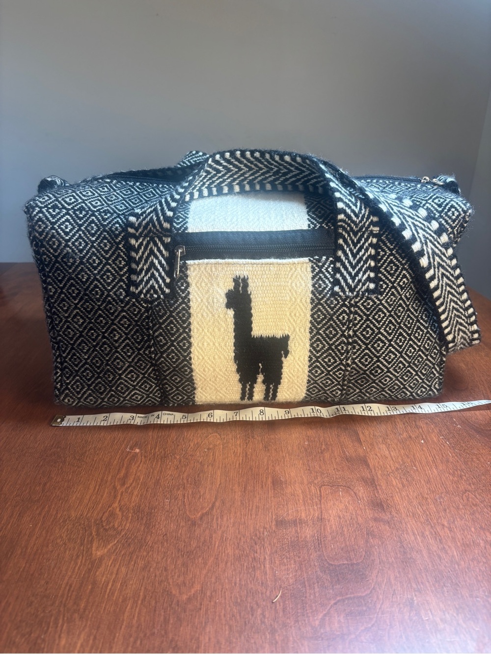 Black and Cream Woven Alpaca Weekender Bag